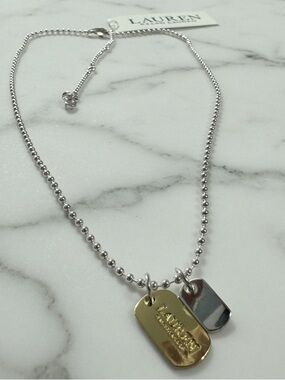 Lauren Ralph Lauren Two-Tone Logo Charm Pendant Necklace